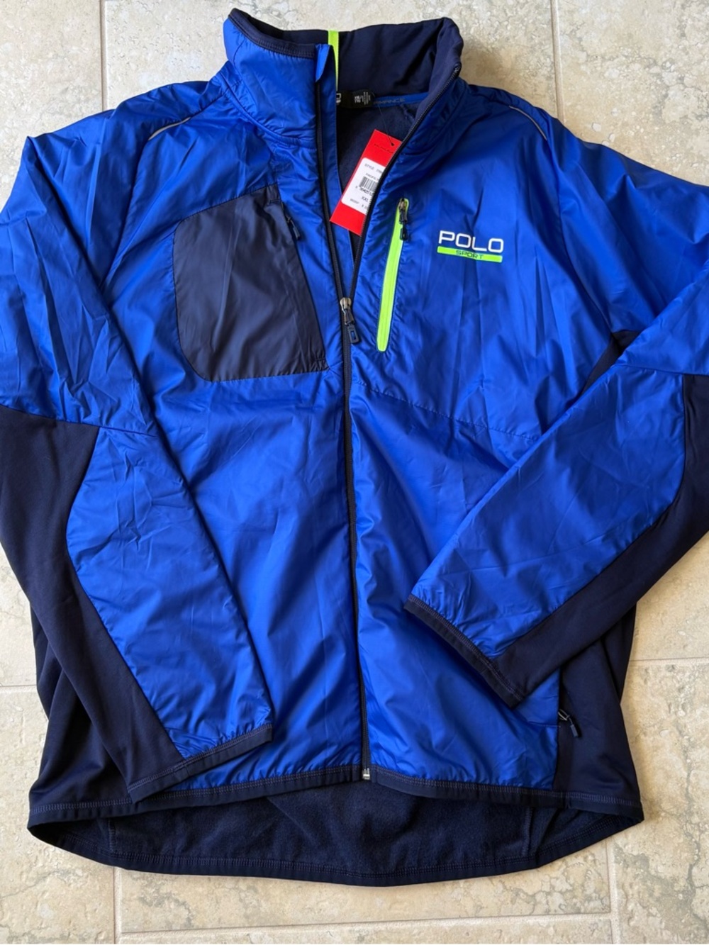 Polo by Ralph Lauren Blue Performance Jacket with Neon Lime Accents